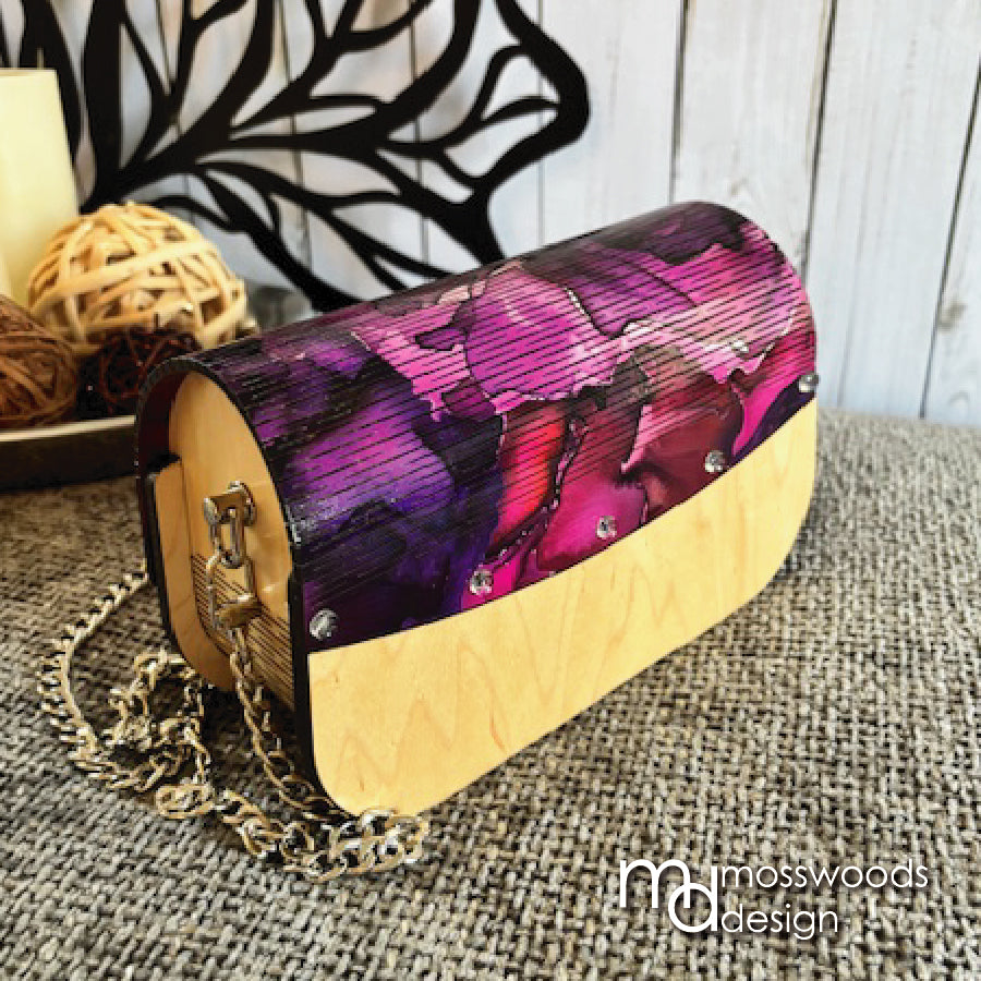 Wood Purse - Maple with Purple Watercolor