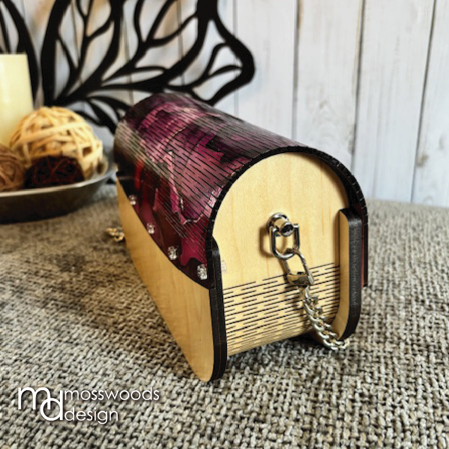 Wood Purse - Maple with Purple Watercolor