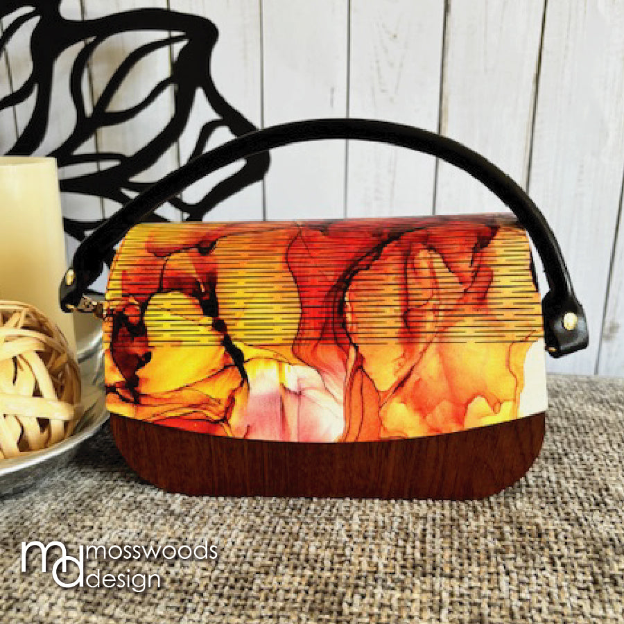 Wood Purse - Sapele with Fall Watercolor