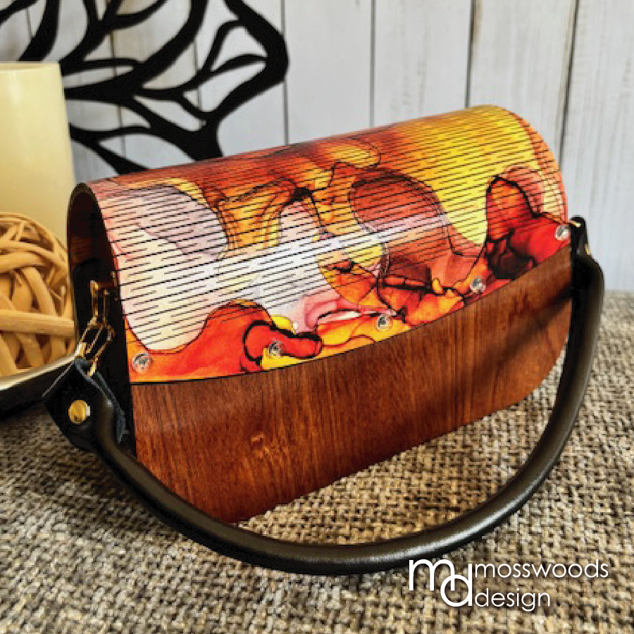 Wood Purse - Sapele with Fall Watercolor